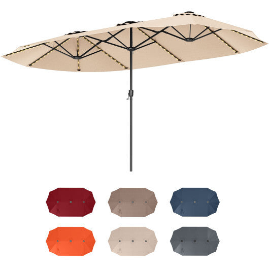 15.5 FT Extra-Large Patio Umbrella with LED Solar Lights and Crank Handle-Beige LuxuryLifeWay Online Store