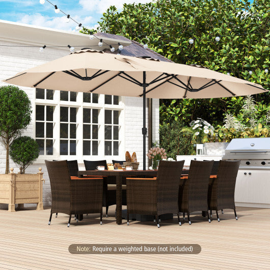 15.5 FT Extra-Large Patio Umbrella with LED Solar Lights and Crank Handle-Beige LuxuryLifeWay Online Store