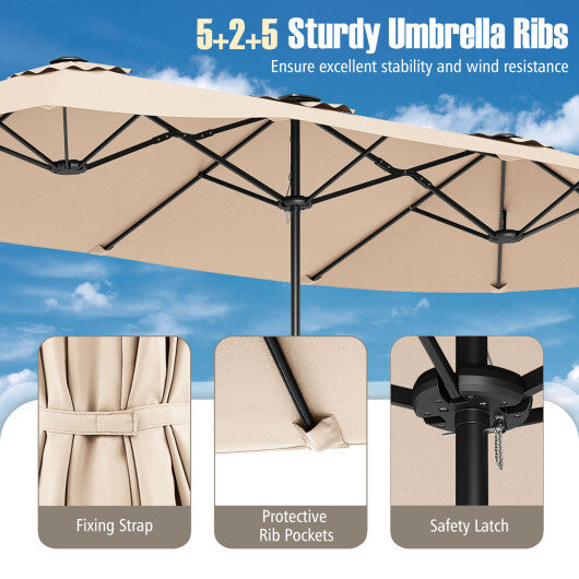 15.5 FT Extra-Large Patio Umbrella with LED Solar Lights and Crank Handle-Beige LuxuryLifeWay Online Store