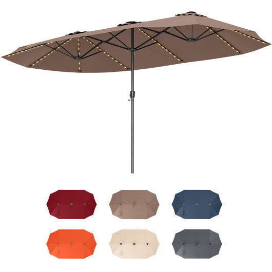 15.5 FT Extra-Large Patio Umbrella with LED Solar Lights and Crank Handle-Beige LuxuryLifeWay Online Store