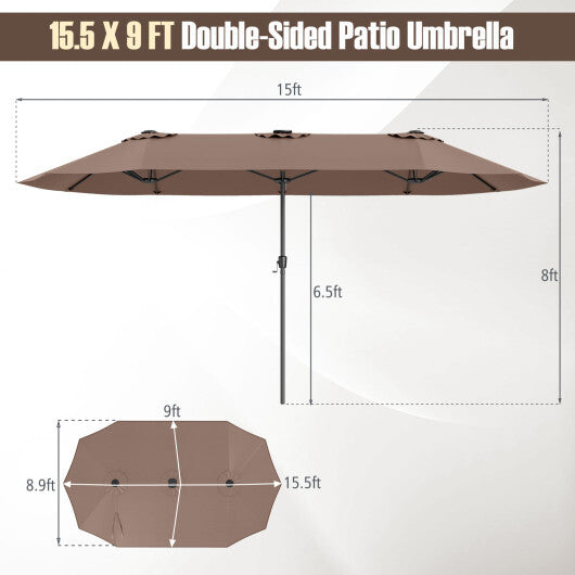 15.5 FT Extra-Large Patio Umbrella with LED Solar Lights and Crank Handle-Beige LuxuryLifeWay Online Store