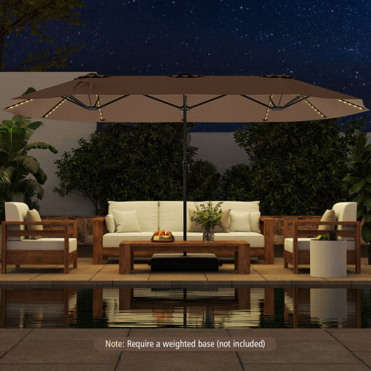 15.5 FT Extra-Large Patio Umbrella with LED Solar Lights and Crank Handle-Beige LuxuryLifeWay Online Store