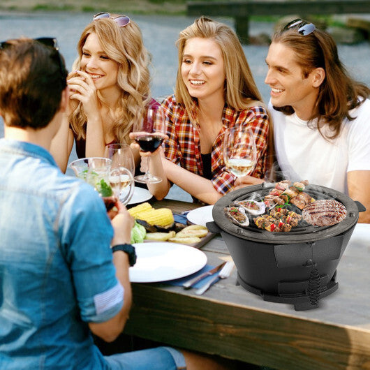 Round Hibachi Grill Outdoor Portable Charcoal Stove with 12 Inch Double-Sided Grate-Black LuxuryLifeWay Online Store