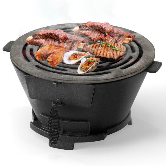 Round Hibachi Grill Outdoor Portable Charcoal Stove with 12 Inch Double-Sided Grate-Black LuxuryLifeWay Online Store