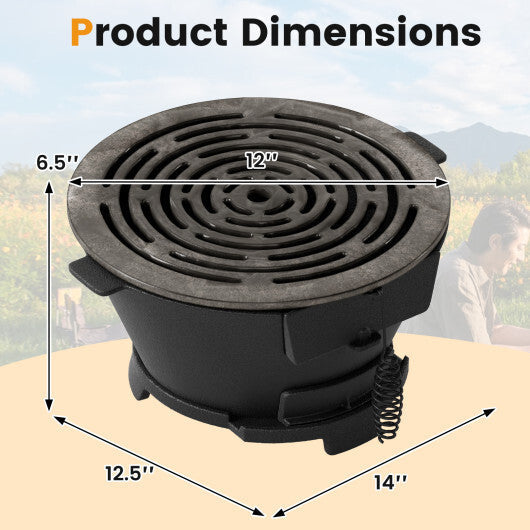 Round Hibachi Grill Outdoor Portable Charcoal Stove with 12 Inch Double-Sided Grate-Black LuxuryLifeWay Online Store