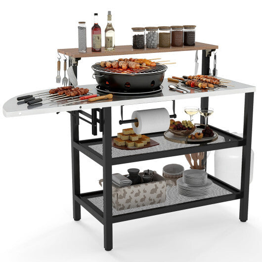 Outdoor Foldable Grill Table with Flip-Up Top and 2 Storage Shelves for Backyard Garden LuxuryLifeWay Online Store