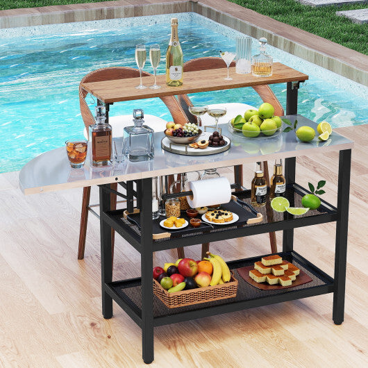 Outdoor Foldable Grill Table with Flip-Up Top and 2 Storage Shelves for Backyard Garden LuxuryLifeWay Online Store