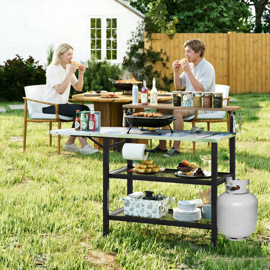 Outdoor Foldable Grill Table with Flip-Up Top and 2 Storage Shelves for Backyard Garden LuxuryLifeWay Online Store