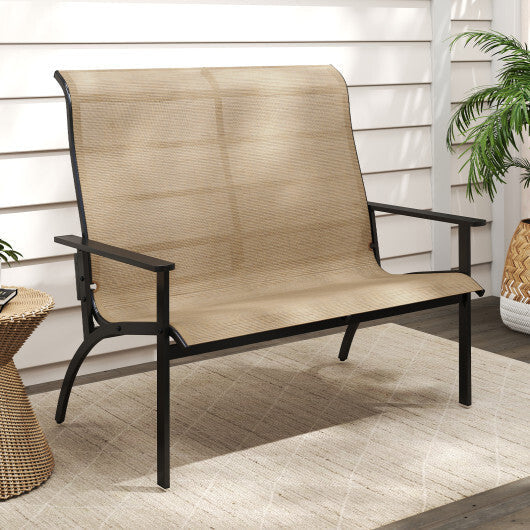 2-Person Patio Garden Bench with High Back and Armrests-Coffee LuxuryLifeWay Online Store