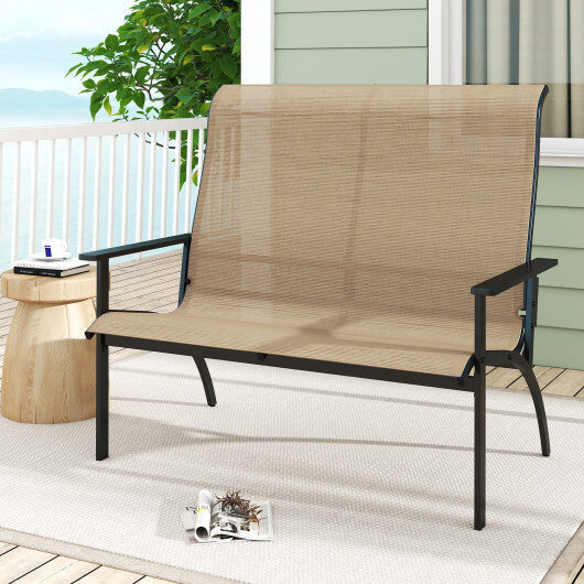 2-Person Patio Garden Bench with High Back and Armrests-Coffee LuxuryLifeWay Online Store