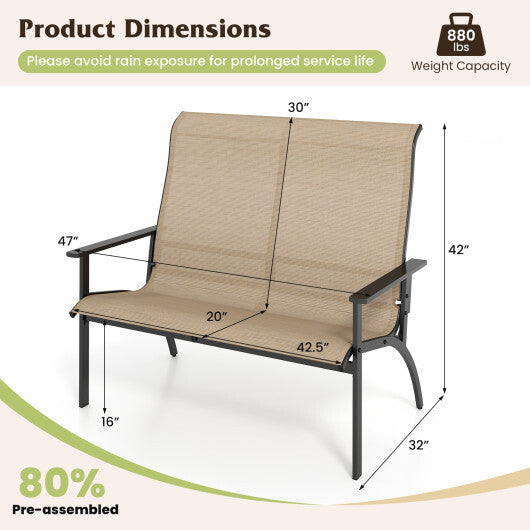2-Person Patio Garden Bench with High Back and Armrests-Coffee LuxuryLifeWay Online Store