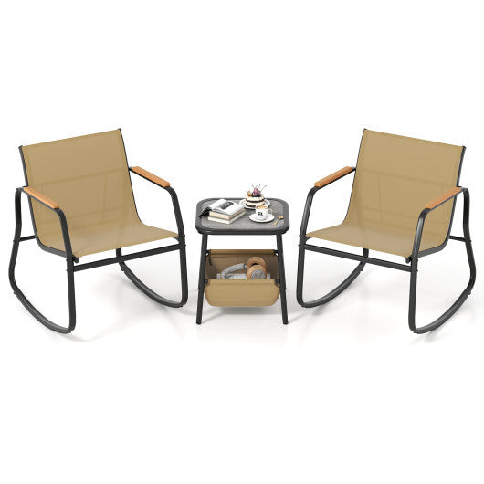 3 Piece Rocking Bistro Chairs and Side Table Set with Storage Bag-Brown LuxuryLifeWay Online Store