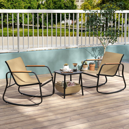 3 Piece Rocking Bistro Chairs and Side Table Set with Storage Bag-Brown LuxuryLifeWay Online Store