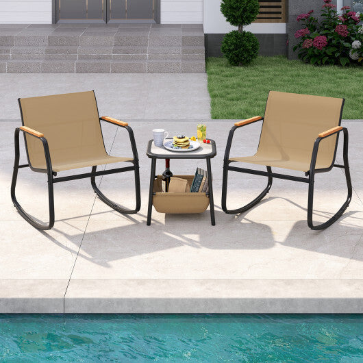 3 Piece Rocking Bistro Chairs and Side Table Set with Storage Bag-Brown LuxuryLifeWay Online Store