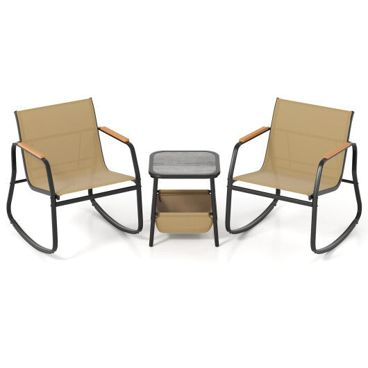 3 Piece Rocking Bistro Chairs and Side Table Set with Storage Bag-Brown LuxuryLifeWay Online Store