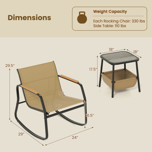 3 Piece Rocking Bistro Chairs and Side Table Set with Storage Bag-Brown LuxuryLifeWay Online Store