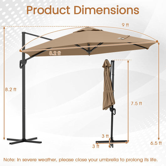 9 FT Cantilever Patio Umbrella with Vented Top and Sun-Protective Canopy-Beige LuxuryLifeWay Online Store