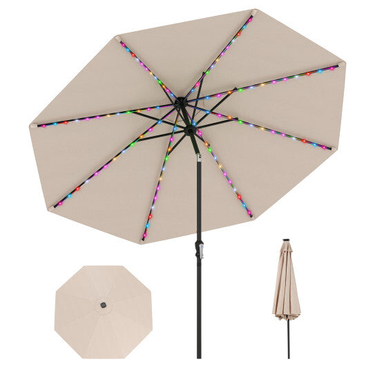10 Feet Solar Patio Umbrella with 96 Multi-Colored Flowing LED Lights and Tilt Adjustment-Beige LuxuryLifeWay Online Store