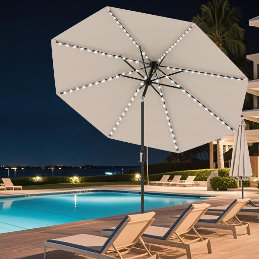 10 Feet Solar Patio Umbrella with 96 Multi-Colored Flowing LED Lights and Tilt Adjustment-Beige LuxuryLifeWay Online Store