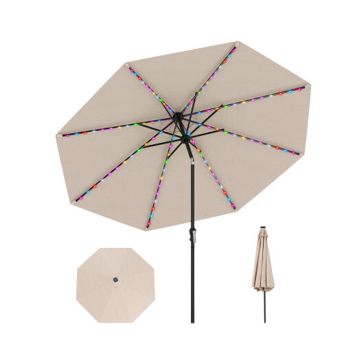 10 Feet Solar Patio Umbrella with 96 Multi-Colored Flowing LED Lights and Tilt Adjustment-Beige LuxuryLifeWay Online Store