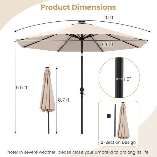 10 Feet Solar Patio Umbrella with 96 Multi-Colored Flowing LED Lights and Tilt Adjustment-Beige LuxuryLifeWay Online Store