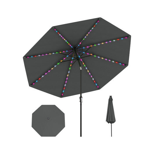 10 Feet Solar Patio Umbrella with 96 Multi-Colored Flowing LED Lights and Tilt Adjustment-Beige LuxuryLifeWay Online Store