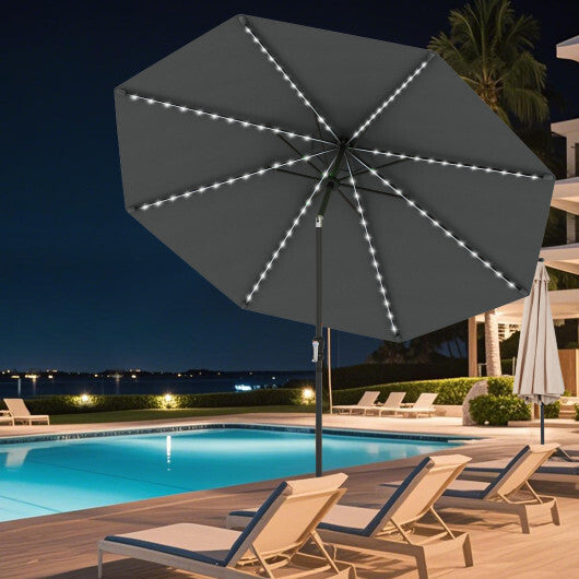 10 Feet Solar Patio Umbrella with 96 Multi-Colored Flowing LED Lights and Tilt Adjustment-Beige LuxuryLifeWay Online Store