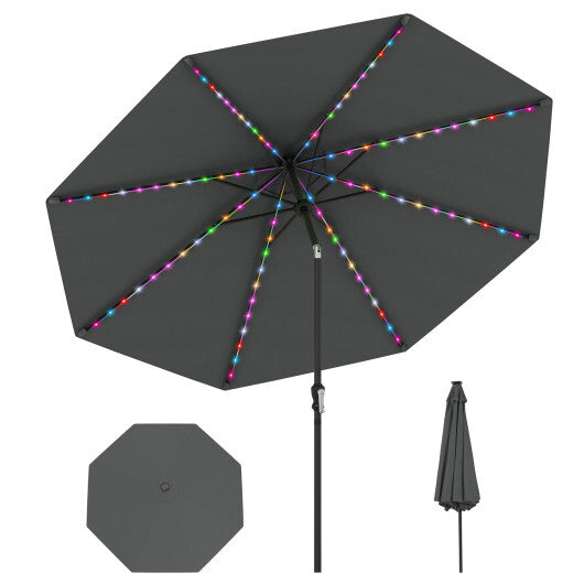 10 Feet Solar Patio Umbrella with 96 Multi-Colored Flowing LED Lights and Tilt Adjustment-Beige LuxuryLifeWay Online Store