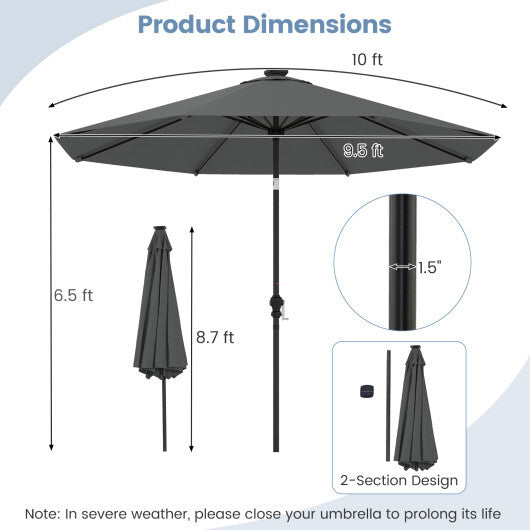 10 Feet Solar Patio Umbrella with 96 Multi-Colored Flowing LED Lights and Tilt Adjustment-Beige LuxuryLifeWay Online Store
