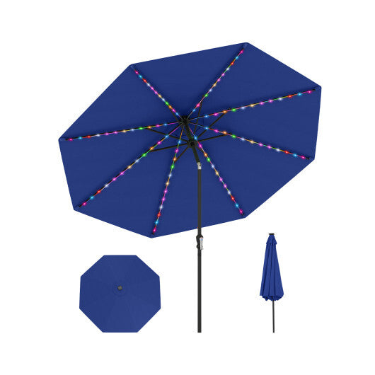 10 Feet Solar Patio Umbrella with 96 Multi-Colored Flowing LED Lights and Tilt Adjustment-Beige LuxuryLifeWay Online Store