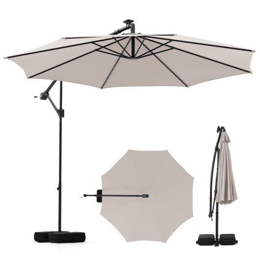 10 Feet Solar Offset Hanging Umbrella with Base and LED Lights-Turquoise LuxuryLifeWay Online Store