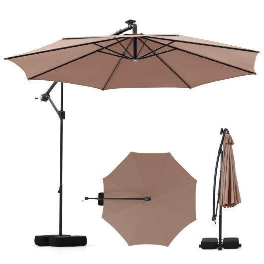 10 Feet Solar Offset Hanging Umbrella with Base and LED Lights-Turquoise LuxuryLifeWay Online Store