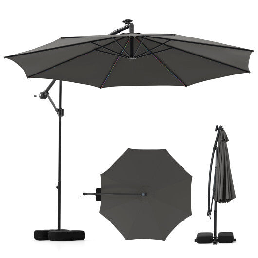 10 Feet Solar Offset Hanging Umbrella with Base and LED Lights-Turquoise LuxuryLifeWay Online Store