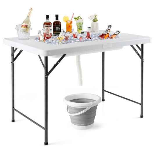 4 Feet Folding Ice Bin Table with Skirt for Camping Picnic Wedding with Ice Bucket-White LuxuryLifeWay Online Store