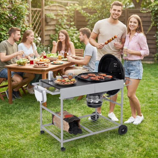 Outdoor Movable Grill Table for 18/22 Inch Weber Original Kettle for Camping-Black LuxuryLifeWay Online Store