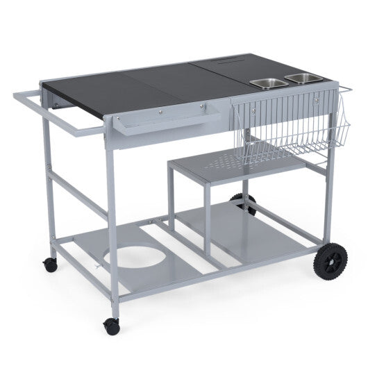 Movable Grill Table with 2 Spice Containers and Station for Backyard and BBQ-Black LuxuryLifeWay Online Store