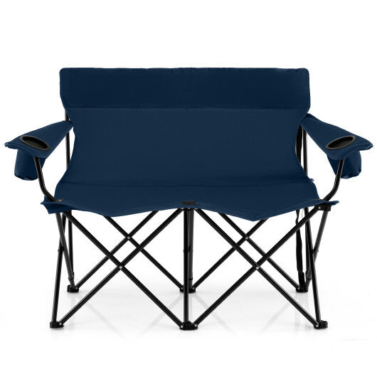 Double Camping Chair 2-Person Outdoor Folding Loveseat with Cup Holders-Blue - Color: Blue LuxuryLifeWay Online Store