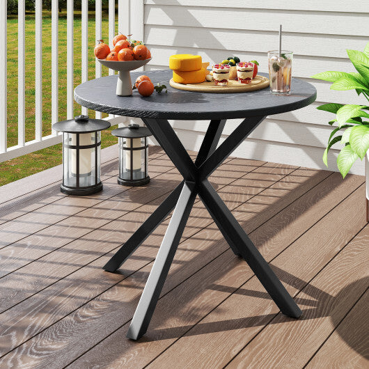 33.5 Inch Round Patio Bistro Table with Wood-Like Top and X-Shaped Legs-Gray LuxuryLifeWay Online Store