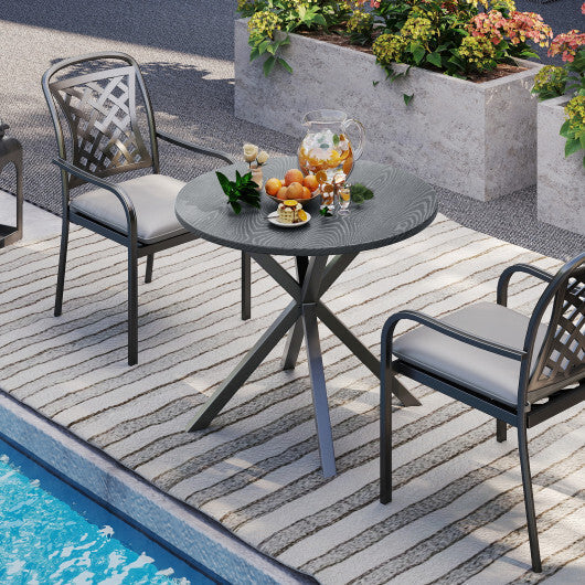 33.5 Inch Round Patio Bistro Table with Wood-Like Top and X-Shaped Legs-Gray LuxuryLifeWay Online Store