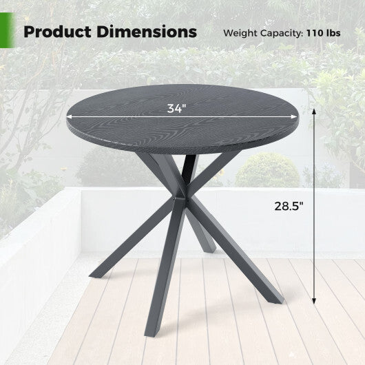 33.5 Inch Round Patio Bistro Table with Wood-Like Top and X-Shaped Legs-Gray LuxuryLifeWay Online Store