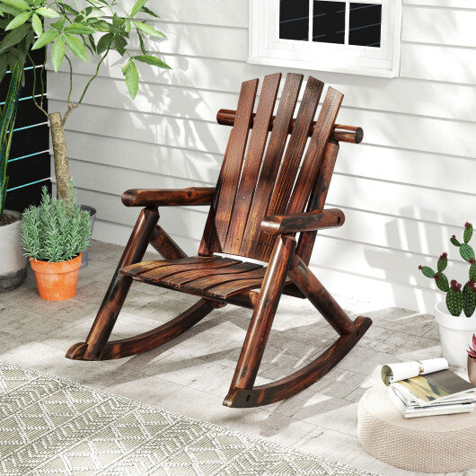 Outdoor Adirondack Rocking Chair for Adults Solid Wood Porch Rocker-Brown LuxuryLifeWay Online Store