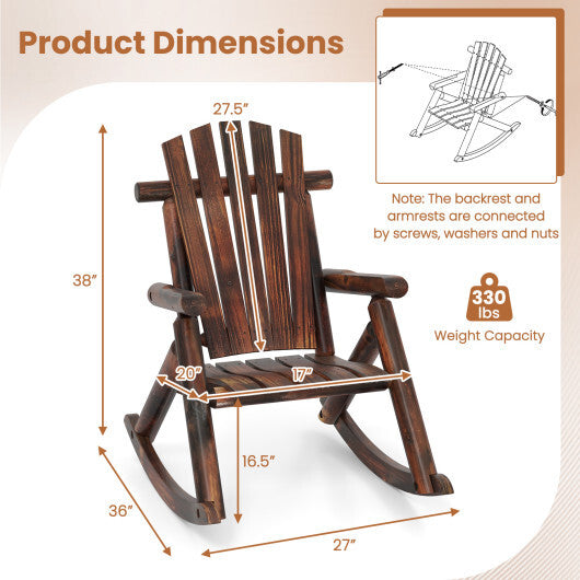 Outdoor Adirondack Rocking Chair for Adults Solid Wood Porch Rocker-Brown LuxuryLifeWay Online Store