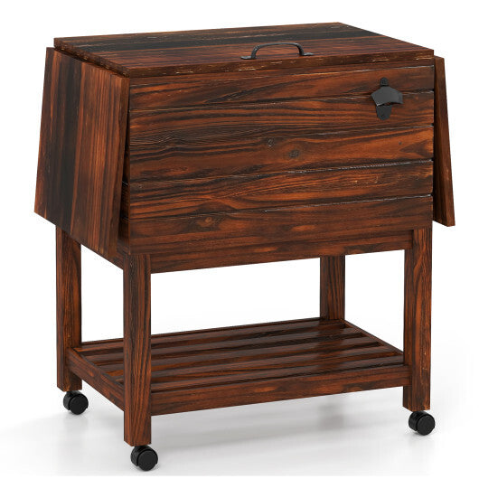 54 Quart Wooden Cooler Cart for Patio Rolling Ice Chest with Shelves-Brown LuxuryLifeWay Online Store
