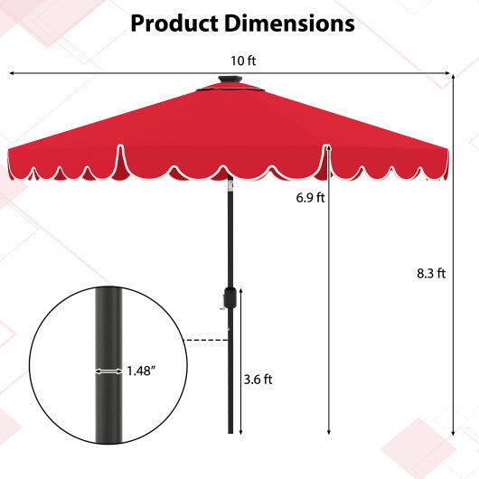 10 Feet Solar Patio Umbrella with 24 LED Lights-Gray LuxuryLifeWay Online Store