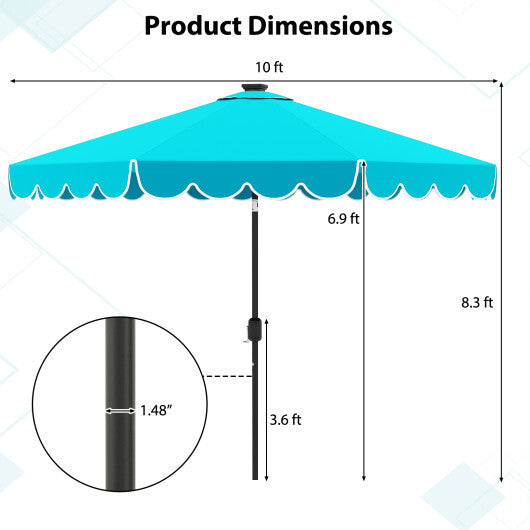 10 Feet Solar Patio Umbrella with 24 LED Lights-Gray LuxuryLifeWay Online Store