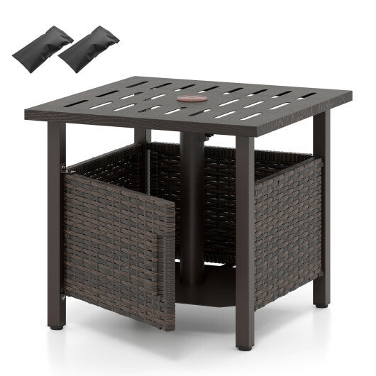 Outdoor Side Table with 1.93" Umbrella Hole All-Weather PE Wicker Patio Umbrella Table-Brown LuxuryLifeWay Online Store