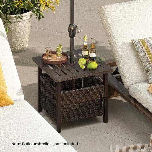Outdoor Side Table with 1.93" Umbrella Hole All-Weather PE Wicker Patio Umbrella Table-Brown LuxuryLifeWay Online Store