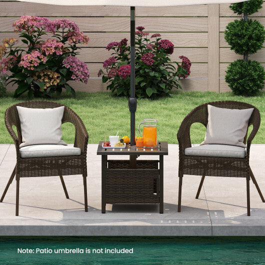 Outdoor Side Table with 1.93" Umbrella Hole All-Weather PE Wicker Patio Umbrella Table-Brown LuxuryLifeWay Online Store