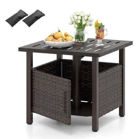 Outdoor Side Table with 1.93" Umbrella Hole All-Weather PE Wicker Patio Umbrella Table-Brown LuxuryLifeWay Online Store