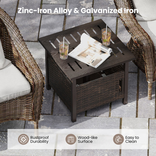 Outdoor Side Table with 1.93" Umbrella Hole All-Weather PE Wicker Patio Umbrella Table-Brown LuxuryLifeWay Online Store